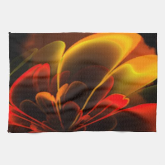 Red Orange Stylisierte Blume Half Corolla Geschirrtuch (Horizontal)