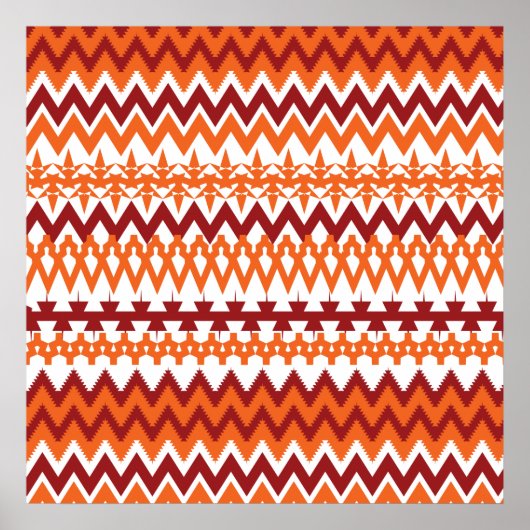 Red Orange Tribal Muster Aztec Zickzack Zigzags Poster (Vorne)