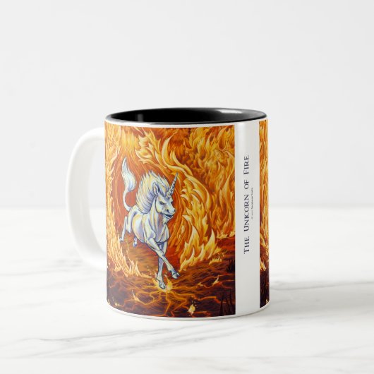 Red Orange Unicorn Fire Element Fantasy Art Zweifarbige Tasse (Vorderseite Links)