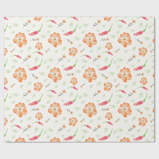 Red & Orange Wildflower Watercolor Wrapping Paper Geschenkpapier (Flach)