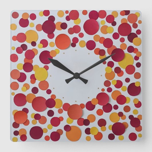 red orange yellow dots  quadratische wanduhr (Vorderseite)