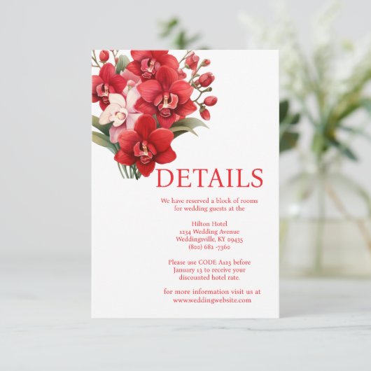 Red Orchids Hochzeitskarte Begleitkarte (Stehend Vorderseite)