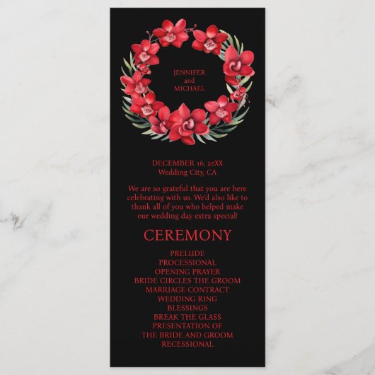 Red Orchids Hochzeitsprogramm Programm (Vorderseite)