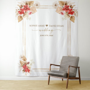 Red Orchids Pampas Grass Gold Foto Stand Hochzeit Wandteppich