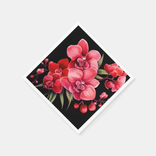 Red Orchids Red and Black Wedding Serviette (Ecke)