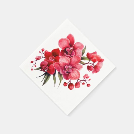 Red Orchids Red and White Wedding Serviette (Ecke)