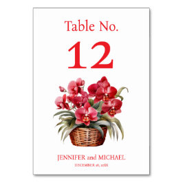 Red Orchids Watercolor Wedding Tischnummer