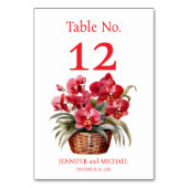 Red Orchids Watercolor Wedding Tischnummer (Rückseite)
