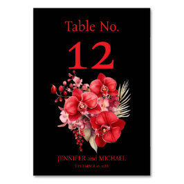 Red Orchids Watercolor Wedding Tischnummer