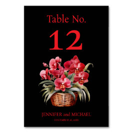 Red Orchids Watercolor Wedding Tischnummer