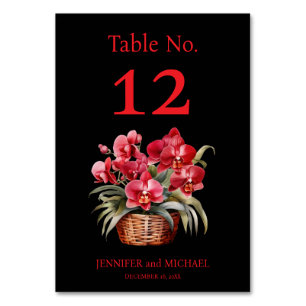 Red Orchids Watercolor Wedding Tischnummer