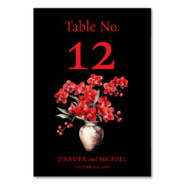 Red Orchids Watercolor Wedding Tischnummer