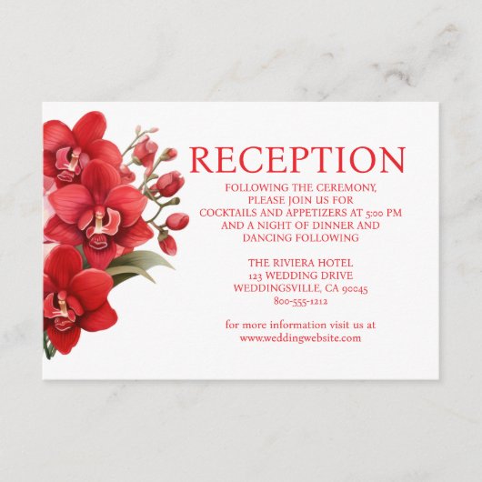Red Orchids Wedding Reception Enclosure Card Begleitkarte (Vorderseite)