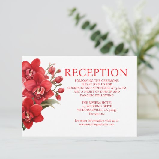 Red Orchids Wedding Reception Enclosure Card Begleitkarte (Stehend Vorderseite)