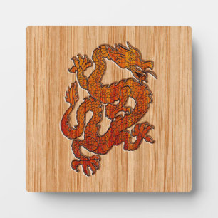 Red Oriental Dragon im Bambusstil Fotoplatte
