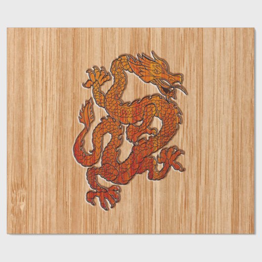 Red Oriental Dragon im Bambusstil Geschenkpapier (Flach)