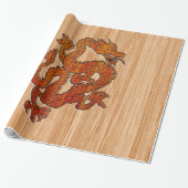 Red Oriental Dragon im Bambusstil Geschenkpapier (Ungerollt)