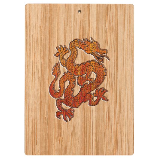 Red Oriental Dragon im Bambusstil Klemmbrett (Rückseite)
