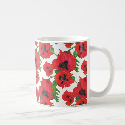Red Oriental Poppies on White zum Anpassen Kaffeetasse (Rechts)