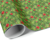Red Ornaments & Evergreen Holiday Wrapping Paper Geschenkpapier (Rolleneckpunkt)
