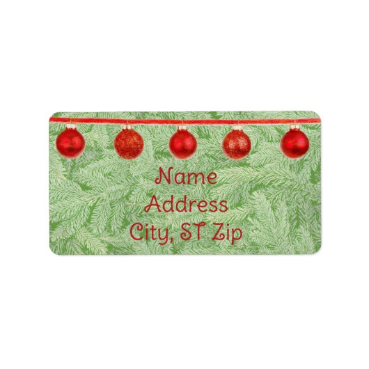 Red Ornaments Green Tree Personal Address Label Adressaufkleber (Vorne)