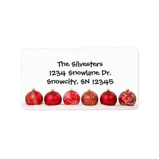 Red Ornaments Holiday Address Label Adressaufkleber (Vorne)