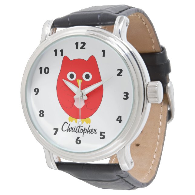 Red Owl Design Personalised Armbanduhr (Schrägansicht)
