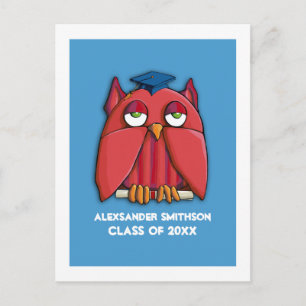 Red Owl Grad aqua Abschluss Einladung Postkarte