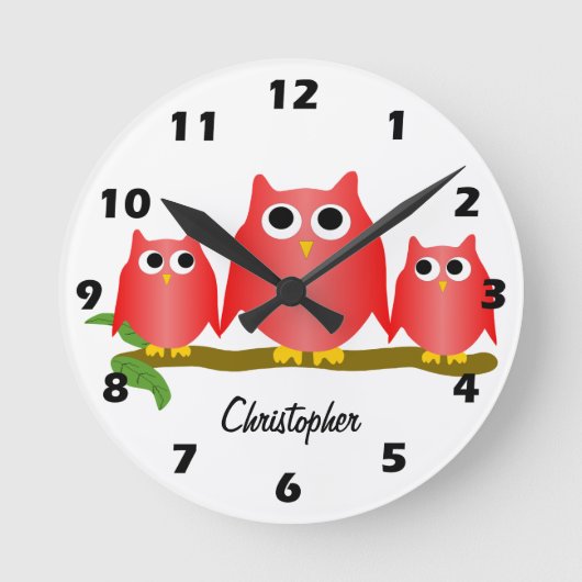 Red Owls Design Personalised Runde Wanduhr (Vorderseite)