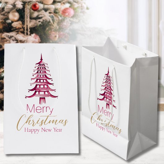Red Pagoda Weihnachtsbaum Geschenktasche Mittlere Geschenktüte