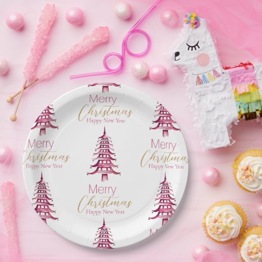 Red Pagoda Weihnachtsbaum Muster Papierplatte Pappteller (Party)