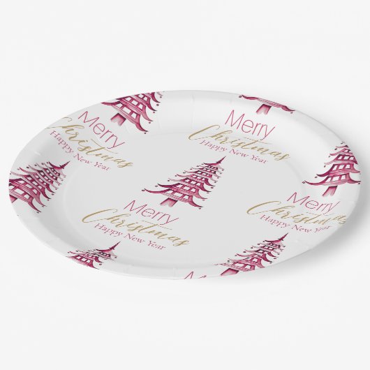 Red Pagoda Weihnachtsbaum Muster Papierplatte Pappteller (Schrägansicht)