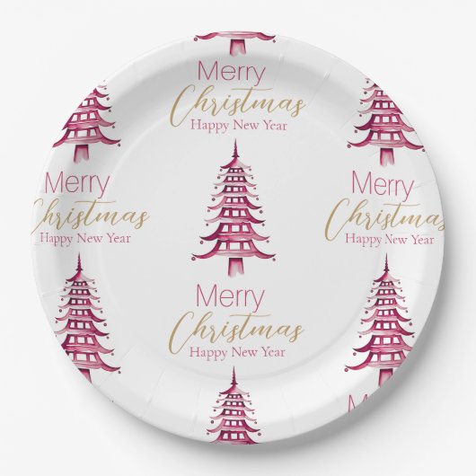 Red Pagoda Weihnachtsbaum Muster Papierplatte Pappteller (Vorderseite)