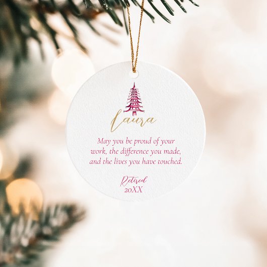 Red Pagoda Weihnachtsbaum Rente 1-Foto Keramik Ornament