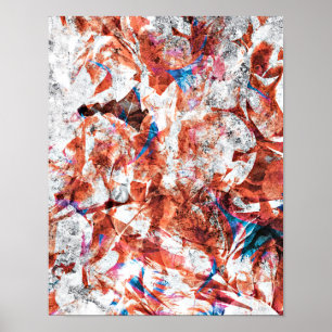 Red paint brush abstract modern digital art poster