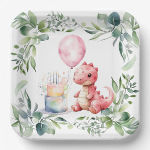 Red Painted Dinosaur One A Saurus Geburtstagsparte Pappteller