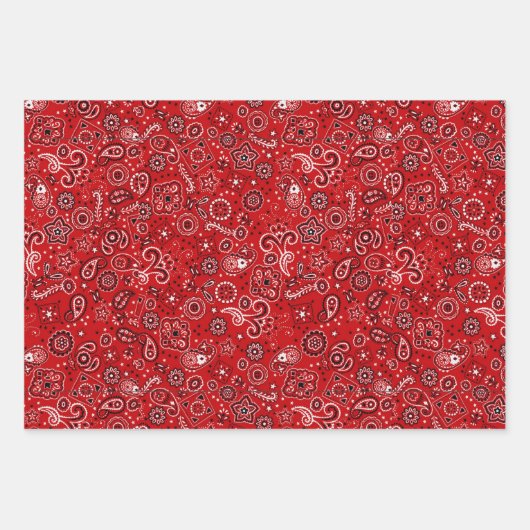 Red Paisley & Buffalo Kariert 3 High Quality Vibra Geschenkpapier Set (Vorderseite 3)