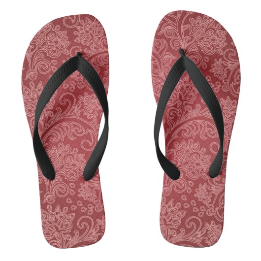 Red Paisley Damask Designer Floral Classic Badesandalen (Fußbett)