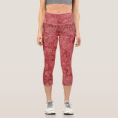 Red Paisley Damask Designer Floral Classic Capri Leggings (Vorderseite)