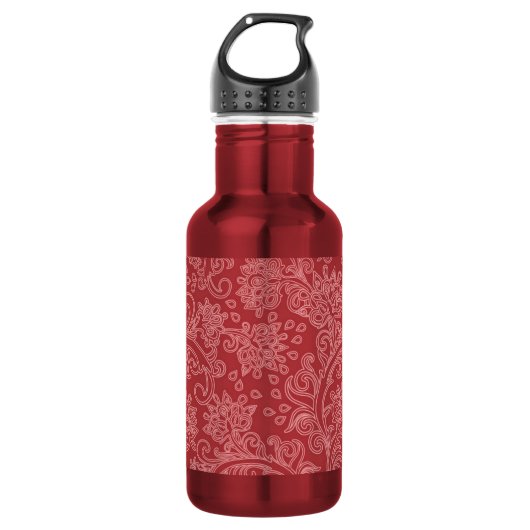 Red Paisley Damask Designer Floral Classic Edelstahlflasche (Vorderseite)