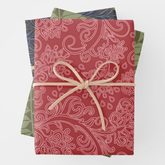Red Paisley Damask Designer Floral Classic Geschenkpapier Set (Beispiel)