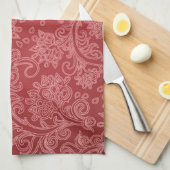 Red Paisley Damask Designer Floral Classic Geschirrtuch (Viertel Falte)