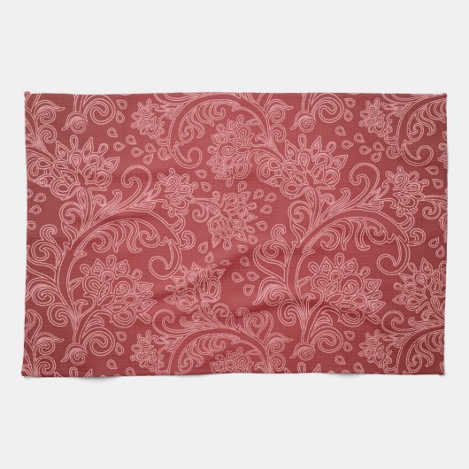 Red Paisley Damask Designer Floral Classic Geschirrtuch (Horizontal)