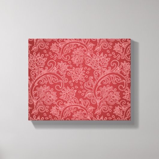 Red Paisley Damask Designer Floral Classic Leinwanddruck (Vorderseite)