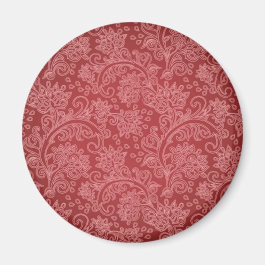 Red Paisley Damask Designer Floral Classic Magnet (Vorne)