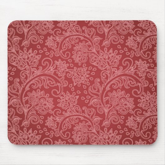 Red Paisley Damask Designer Floral Classic Mousepad (Vorne)