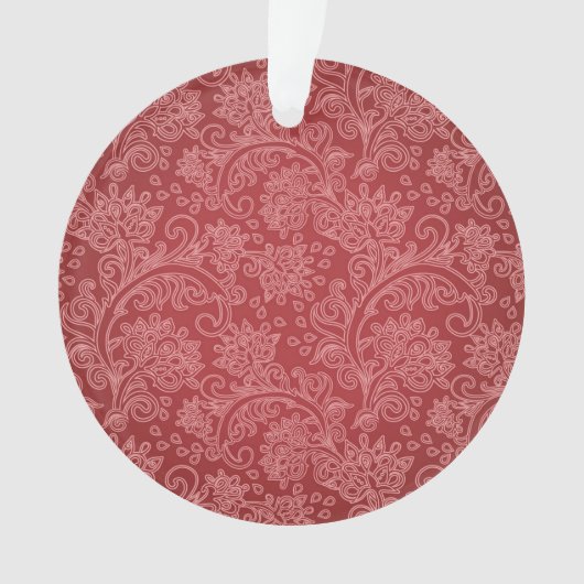 Red Paisley Damask Designer Floral Classic Ornament (Vorderseite)