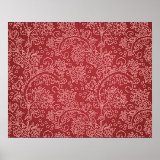 Red Paisley Damask Designer Floral Classic Poster (Vorne)