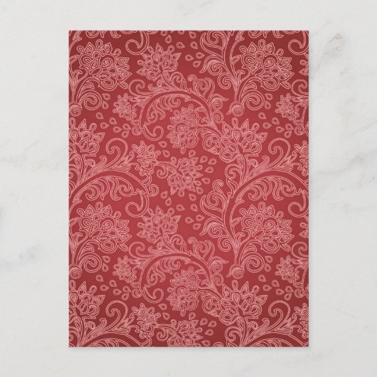Red Paisley Damask Designer Floral Classic Postkarte (Vorderseite)