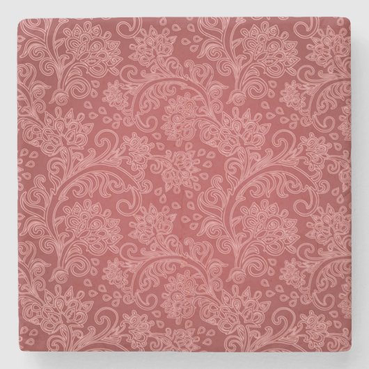 Red Paisley Damask Designer Floral Classic Steinuntersetzer (Vorderseite)